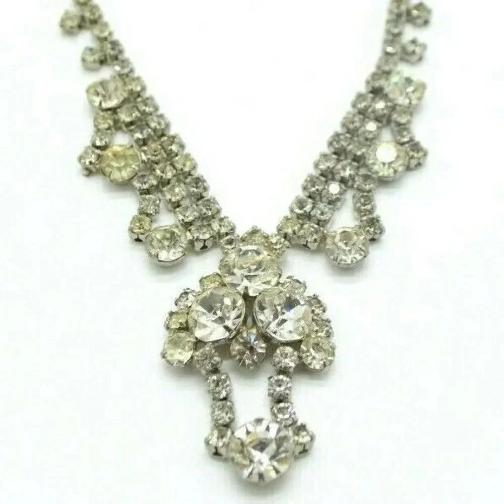 Art Deco Style Clear Rhinestone Rhodium Heavy High